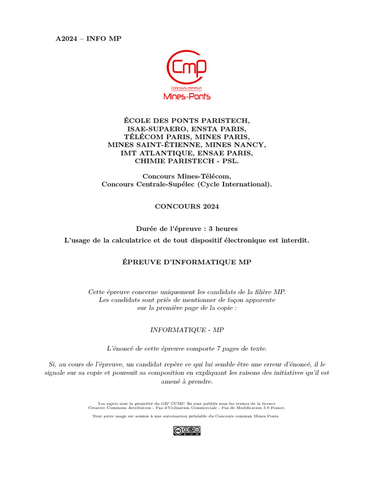 Épreuve Informatique MP 2024 : OCaml et Ordres | PDF | Programmation ...