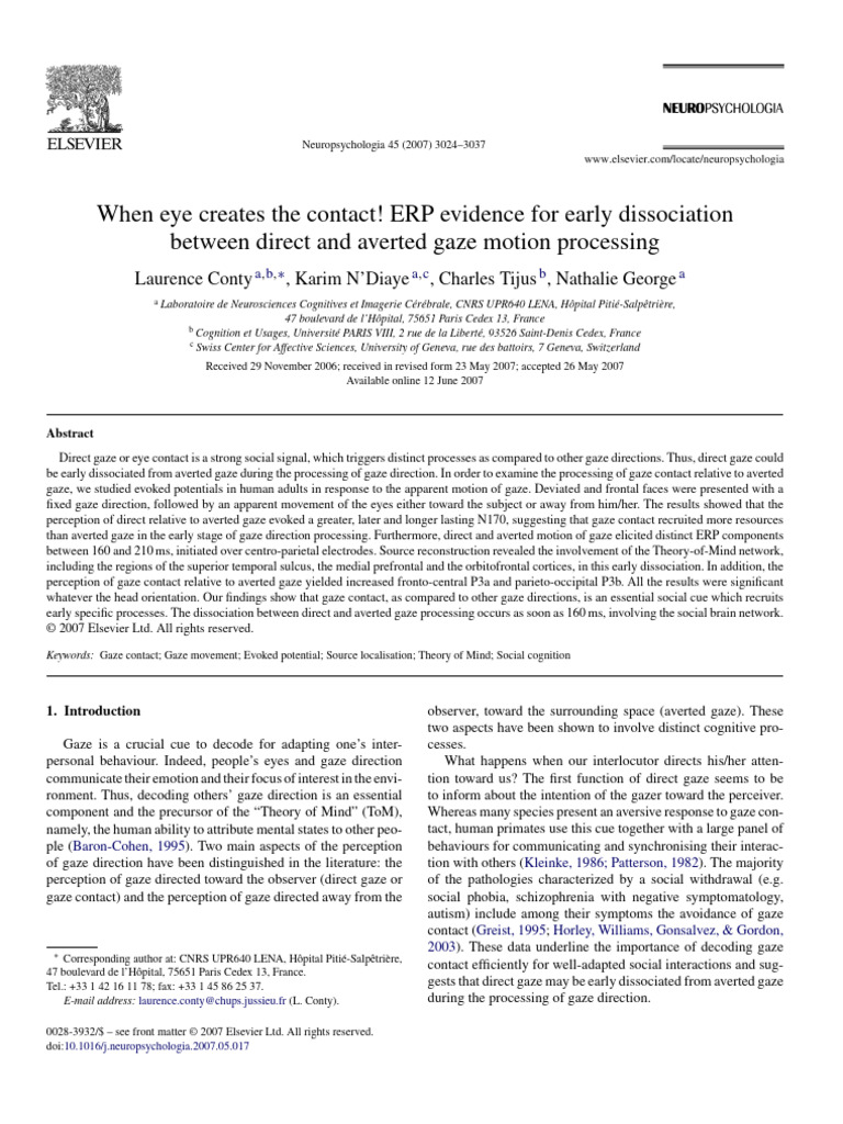 Early ERP Responses to Gaze Direction | PDF | Event Related Potential ...