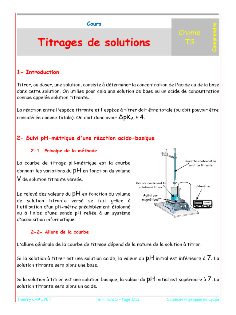 Titrage acido-basique en chimie | PDF | Titrage | Chimie