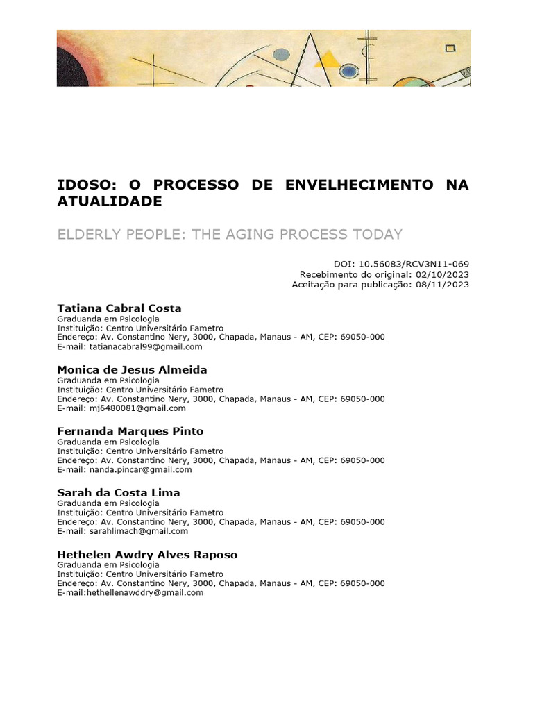 Envelhecimento e Saúde Mental do Idoso | PDF | Envelhecimento | Psicologia