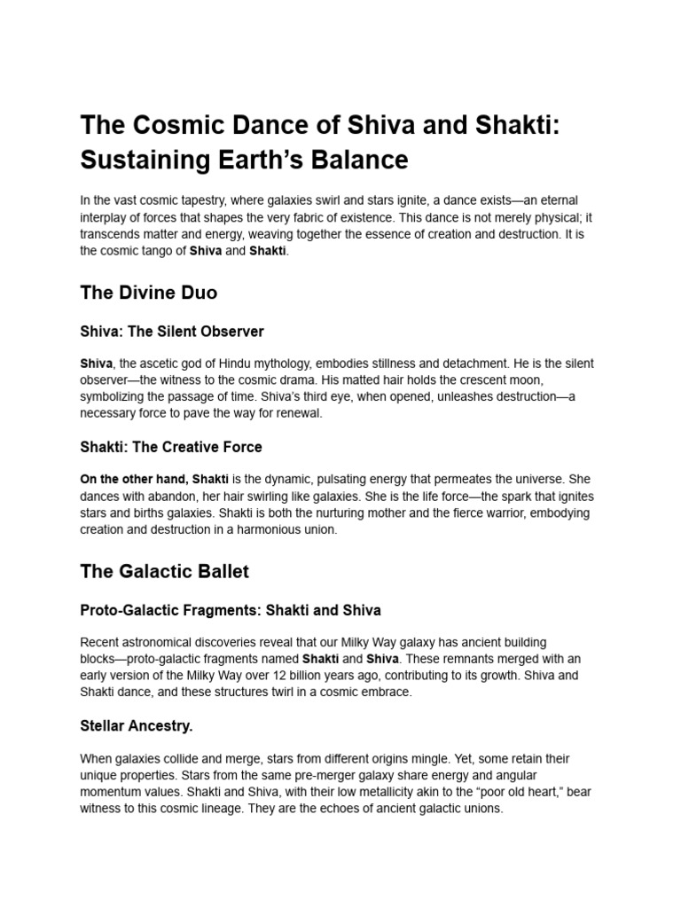 The Cosmic Dance of Shiva and Shakti - Sustaining Earth's Balance | PDF ...