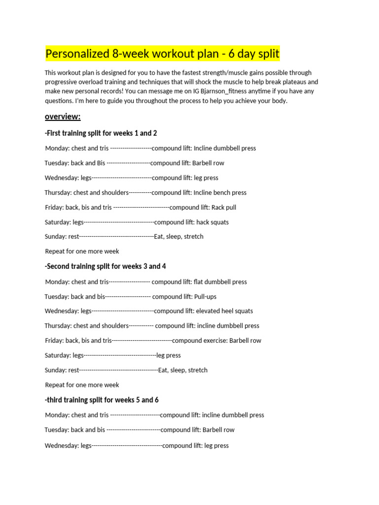 8-Week Personalized Workout Plan | PDF | Strength Training | Physical ...