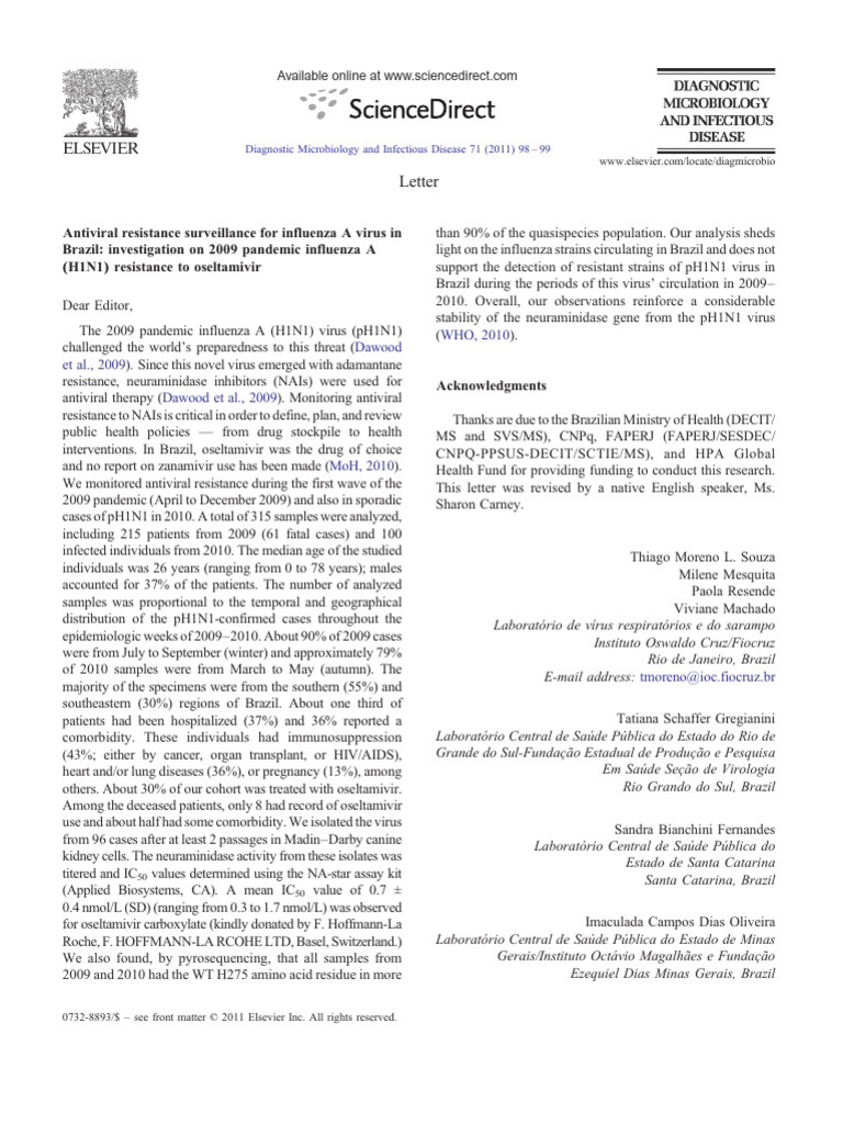 Antiviral Resistance Surveillance For Influenza A Virus in Brazil ...