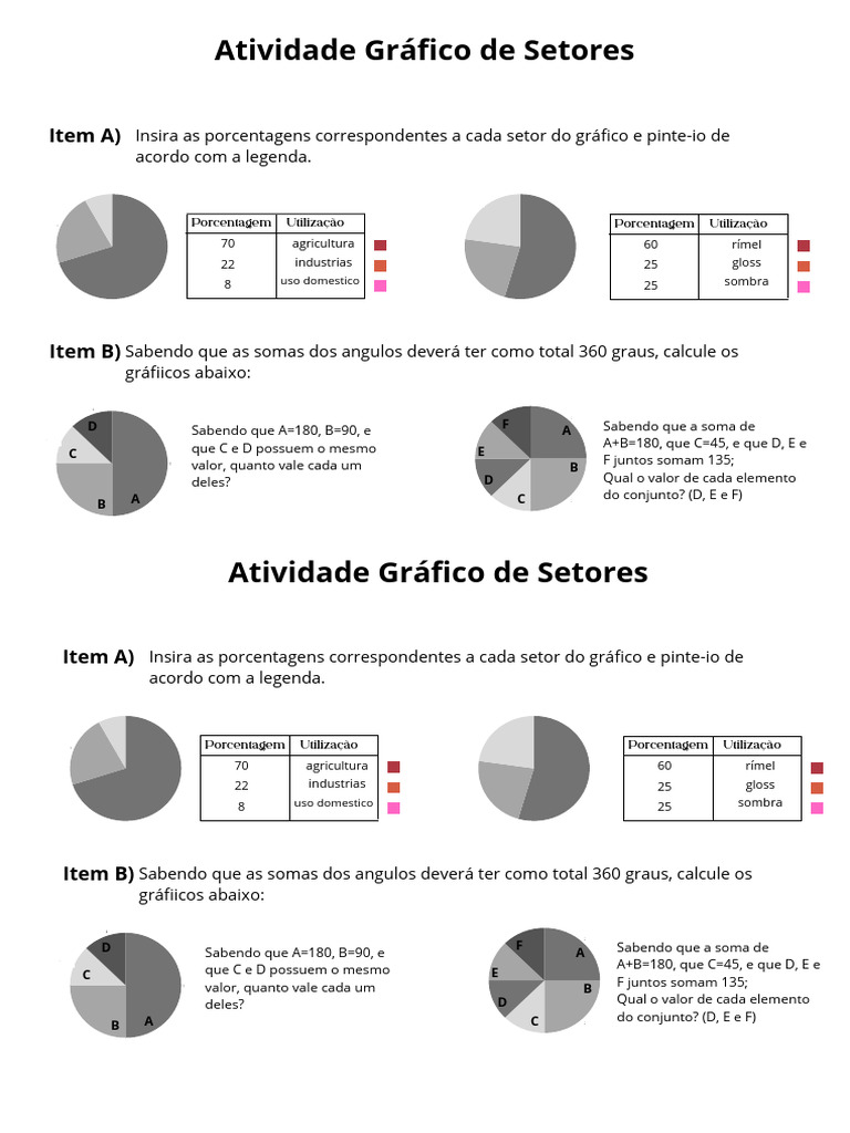 Atividade de Gráficos de Setores | PDF | Gráfico de pizza | Percentagem