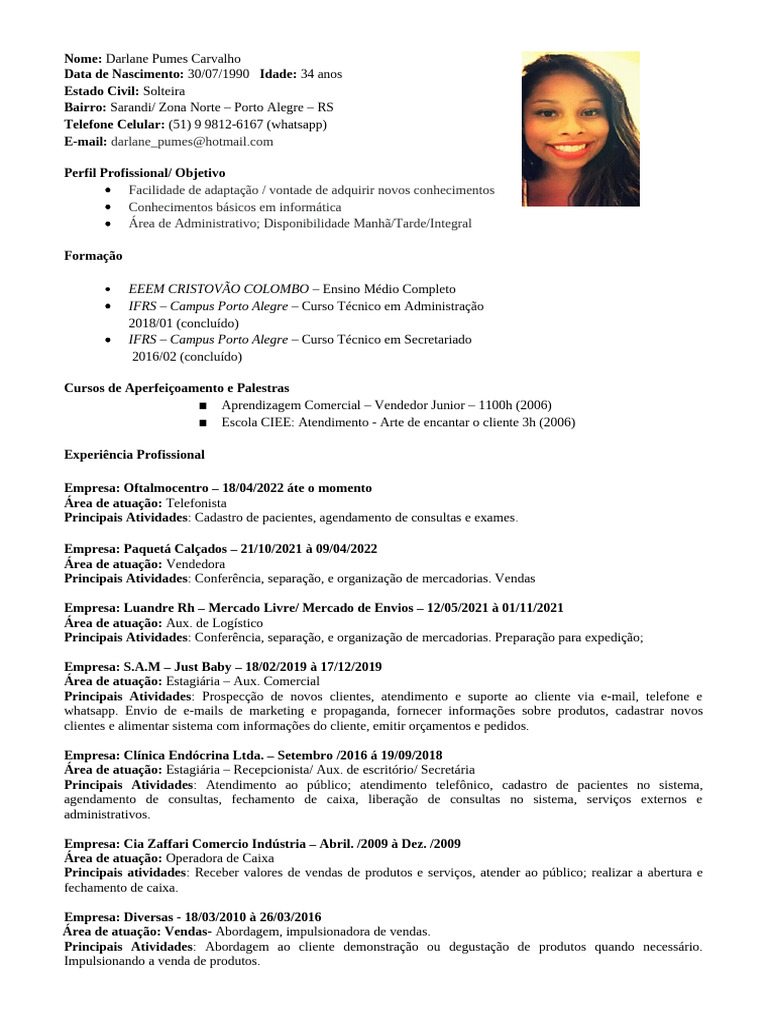 CV Darlane 2024 | PDF | Carreira e Crescimento