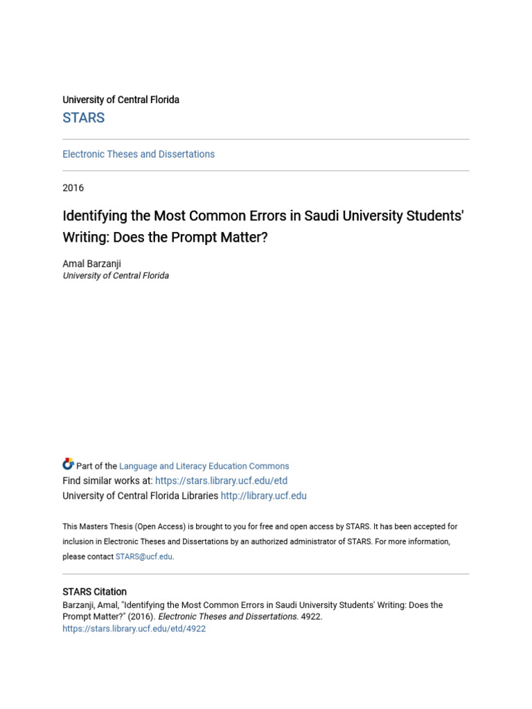 Common Writing Errors in Saudi Students | PDF | Second Language ...