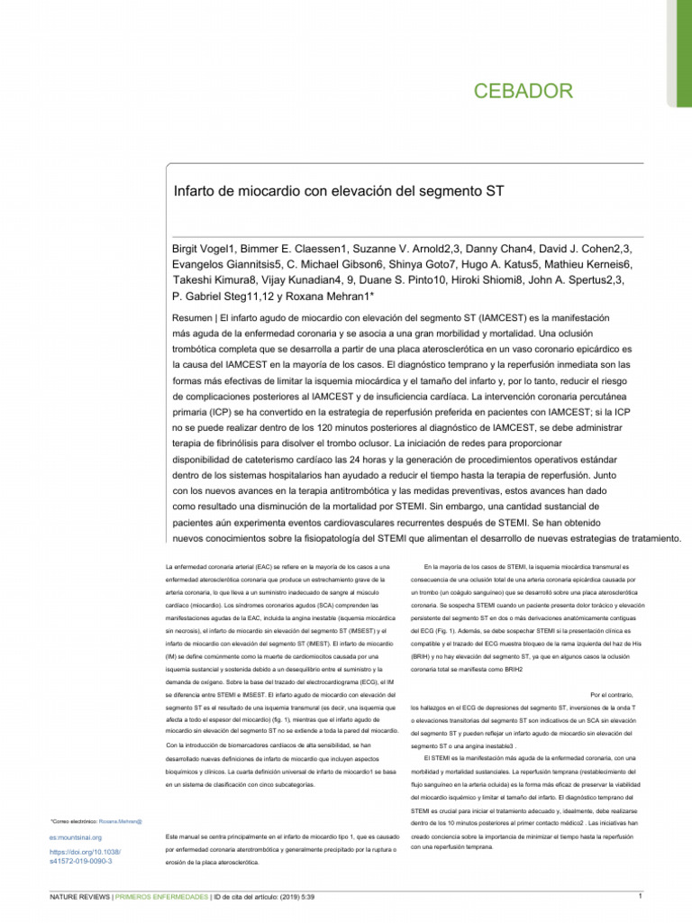 Ima ST Elevado Nature | PDF | Infarto de miocardio | Electrocardiografia