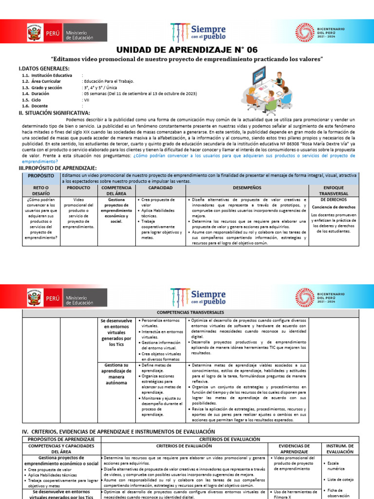 Unidad 06 - Vii Ciclo | PDF | Aprendizaje | Evaluación