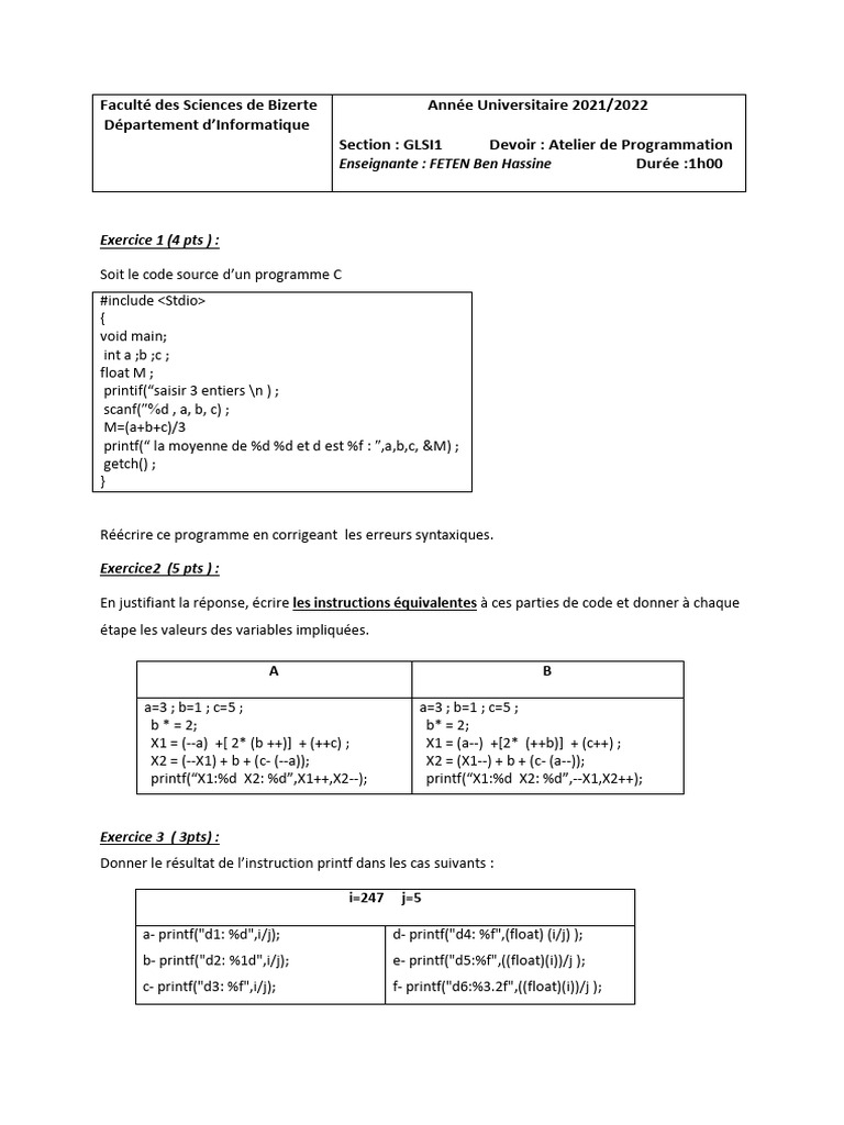 Correction Devoir Programmation C 2021/2022 | PDF | Architecture d'un ...