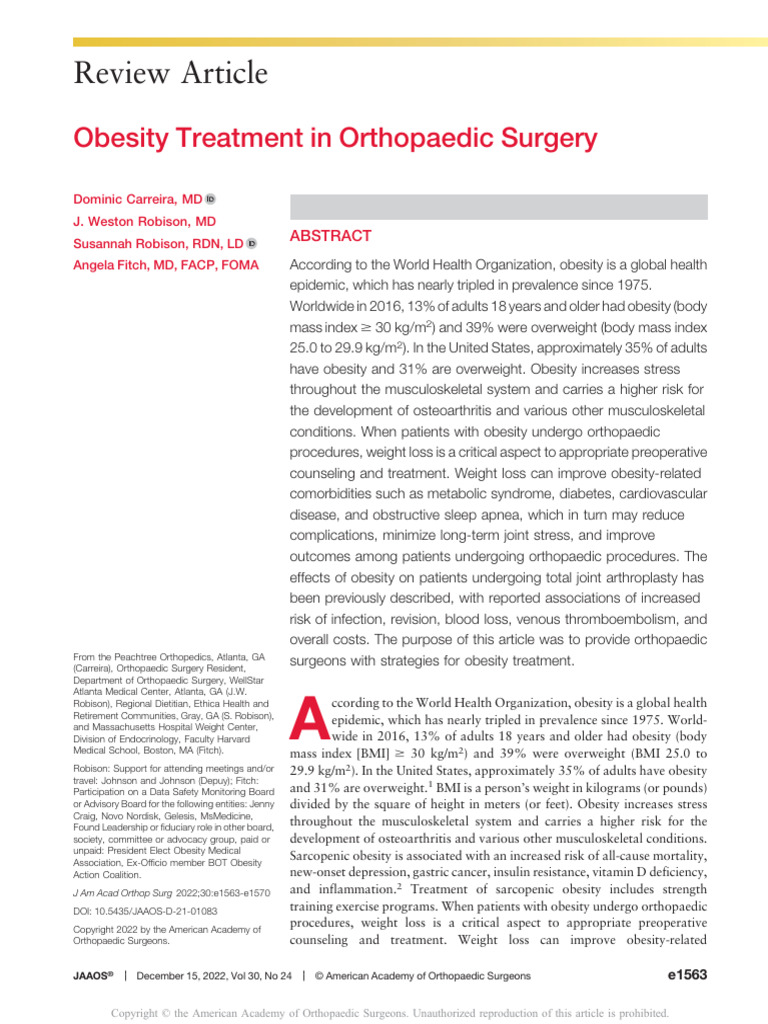 Obesity Treatment in Orthopaedic Surgery.5 | PDF | Bariatric Surgery ...