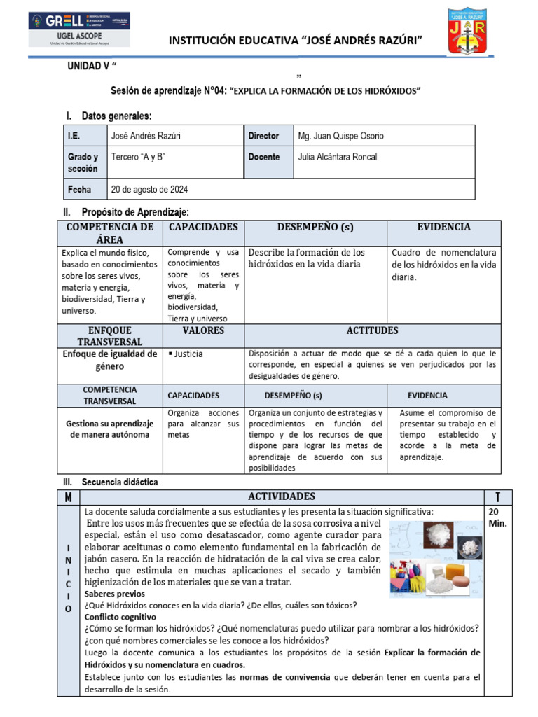 Sesion 04 U5 Explica La Formacion De Los Hidroxidos Pdf