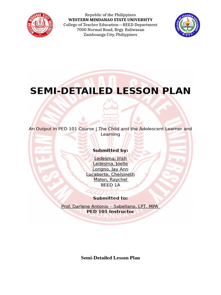 Report Semi Detailed LEsson Plan | PDF | Goal Setting | Goal
