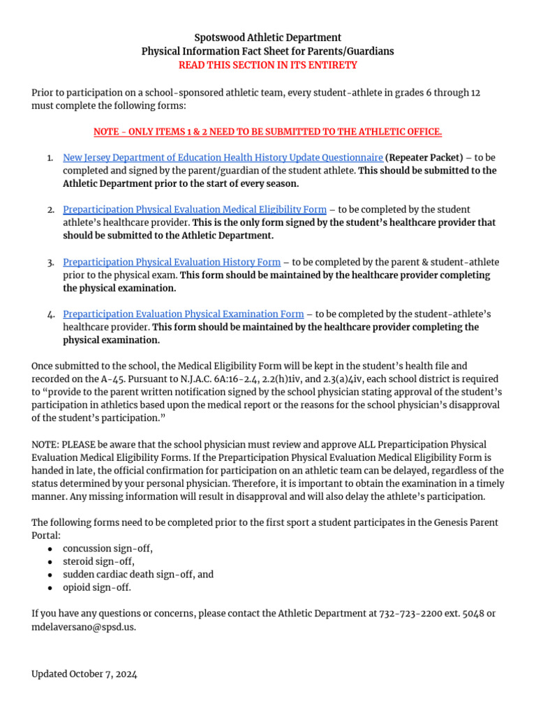 Athletic Participation Forms Guide | PDF | Physical Examination ...