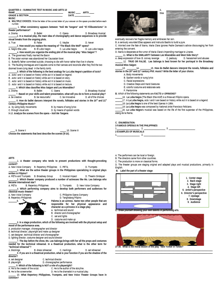 Q4 Musicarts10 Summative Test | PDF | Performing Arts