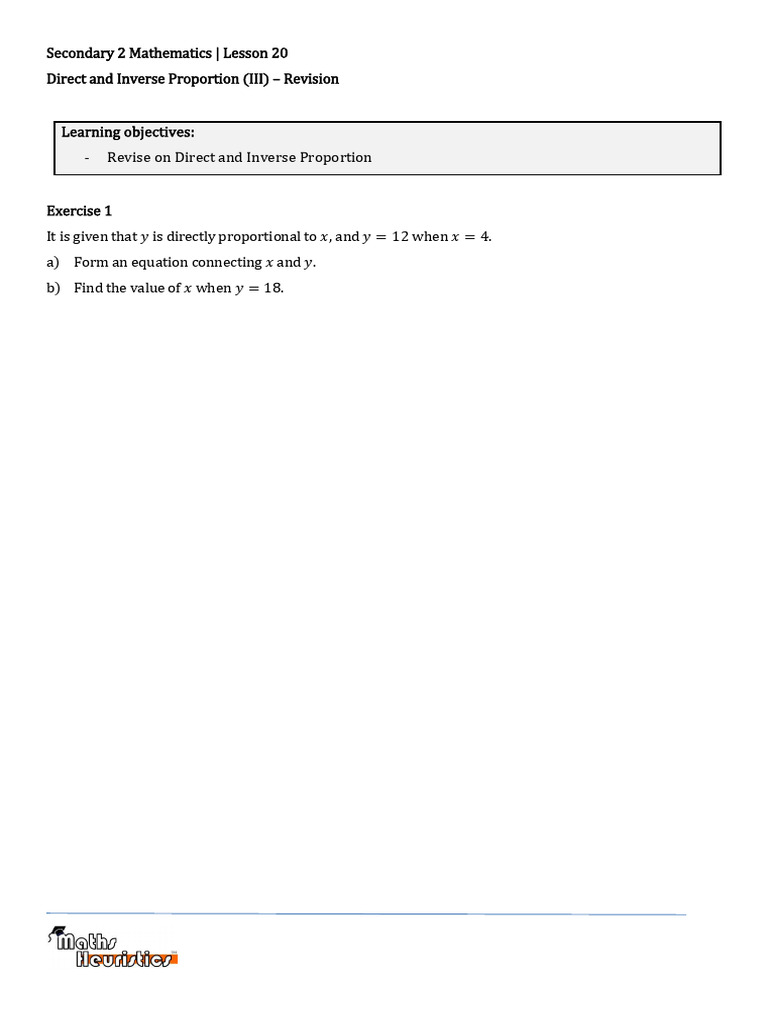 Notes S2 Math L20 Direct and Inverse Proportions III | PDF | Speed | Volume