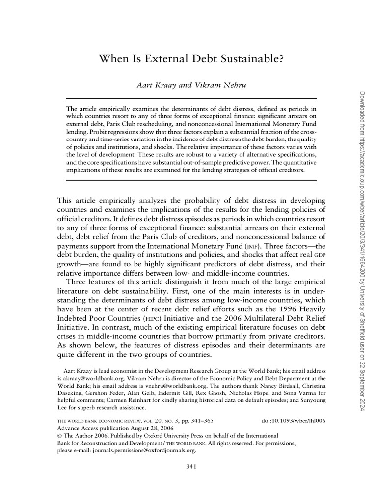 Determinants of Debt Distress in Countries | PDF | Debt | Heavily ...