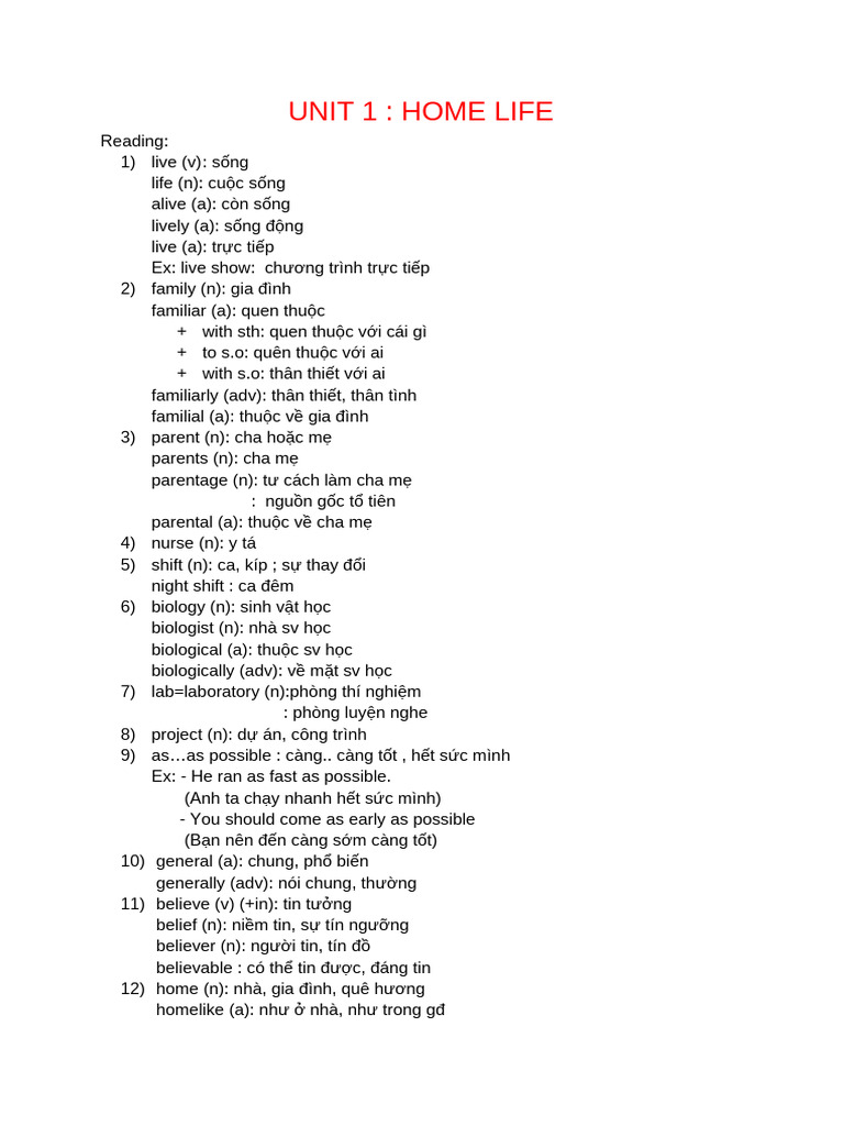 Unit 1 - Home Life1 | PDF