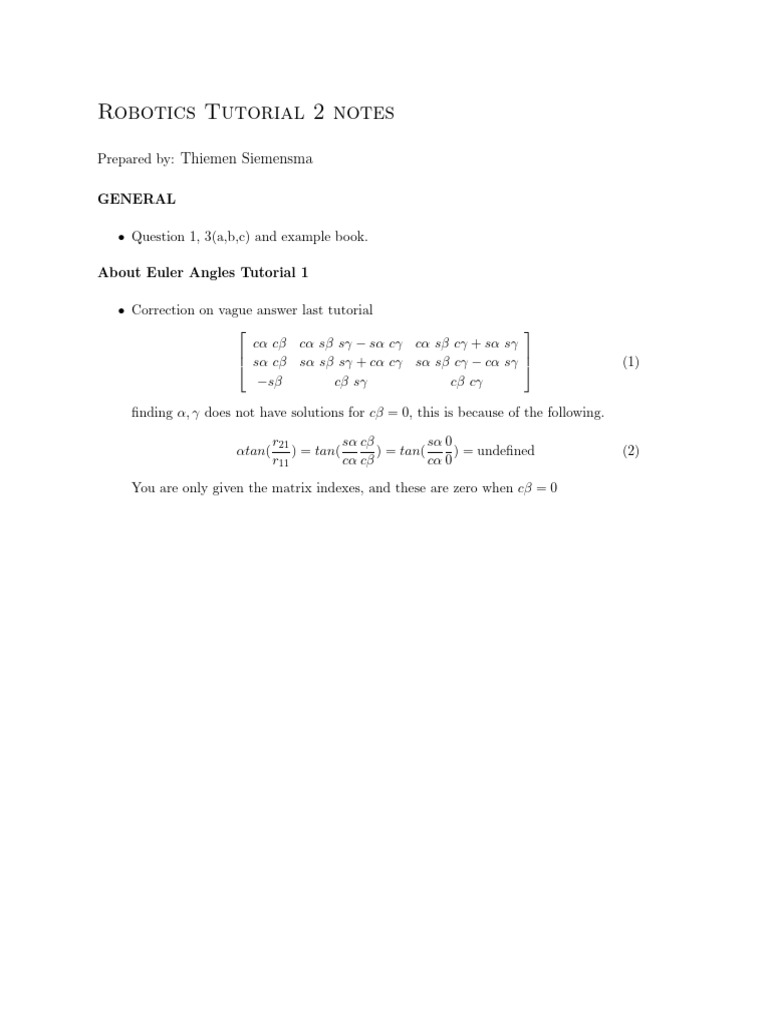 Robotics For IEM Tutorial Notes II 2023 2024 | PDF | Mathematical ...