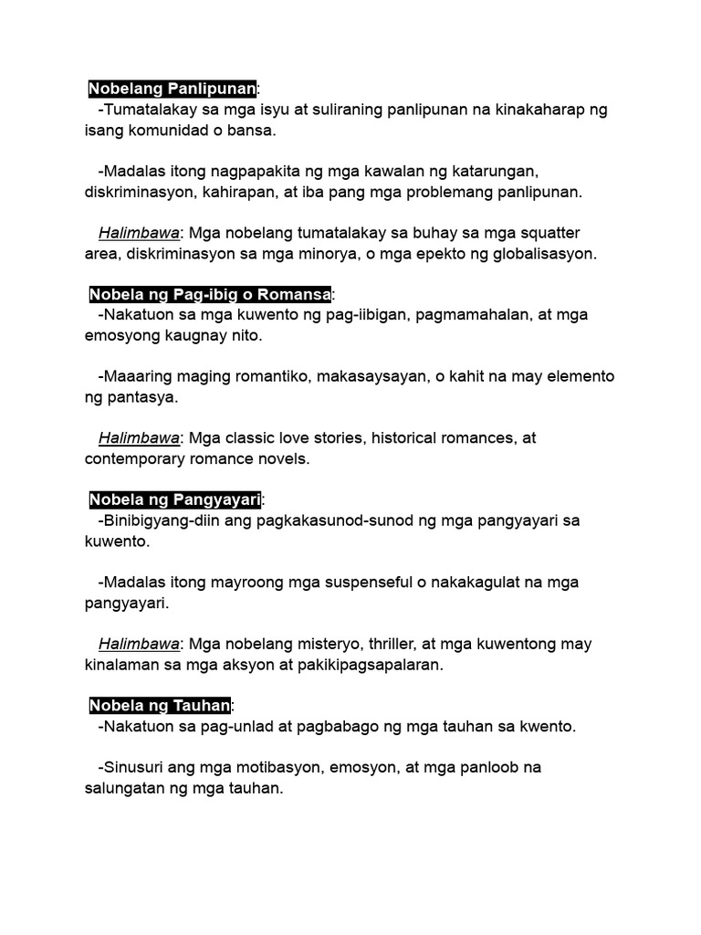 Mga Uri NG Nobela Domdom | PDF