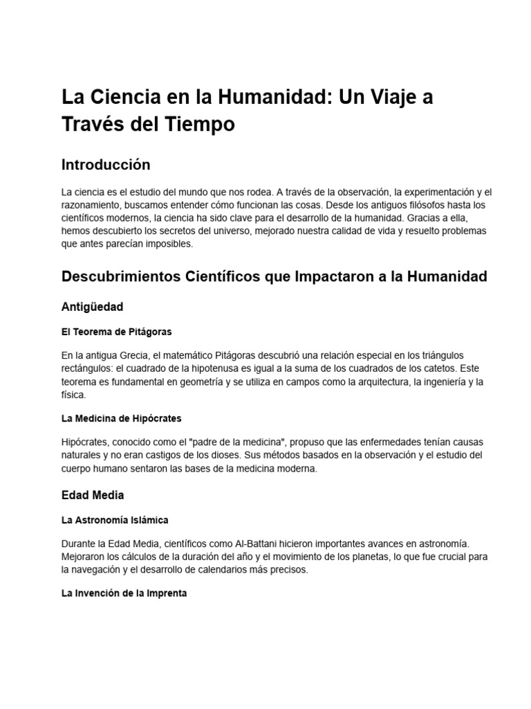 La Ciencia en La Humanidad - Un Viaje A Través Del Tiempo | PDF ...