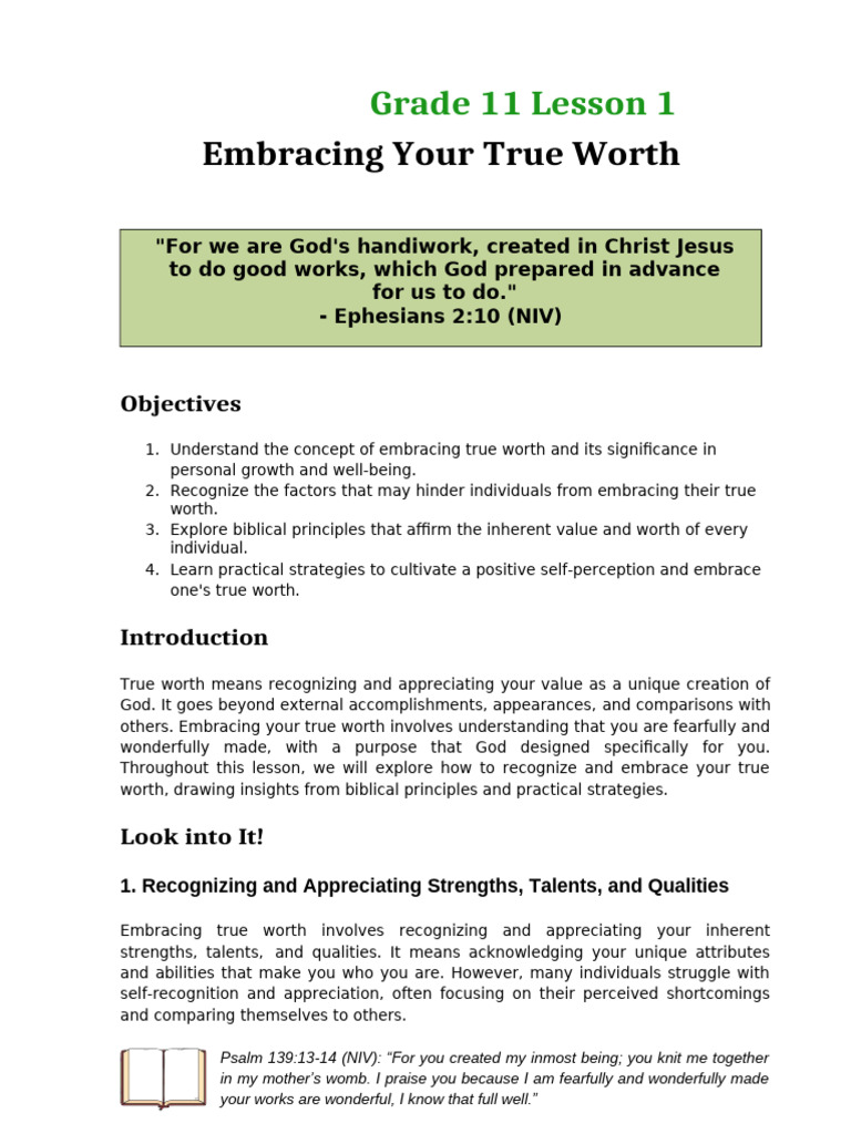 Grade 11 Lesson 1 Grade 12 Lesson 1 | PDF | Self Esteem | Truth
