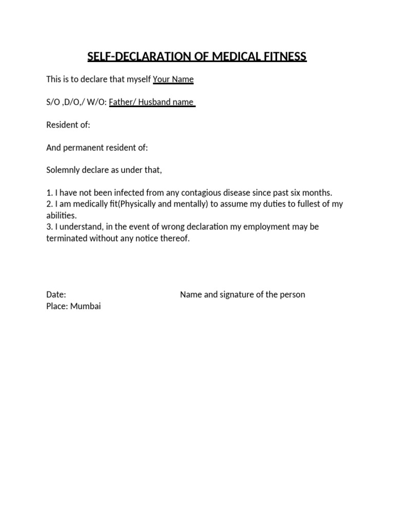 Medical Declaration - Self | PDF