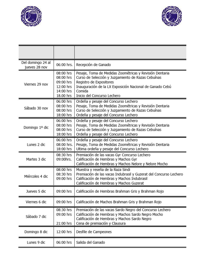 Programa de Actividades LX Exp Nal de Ganado Cebu Tuxtla GTZ 2024-1 ...