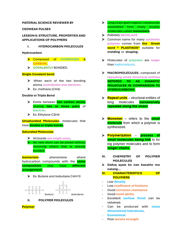 Polymer Structure and Properties Guide | PDF | Polymers | Semiconductors