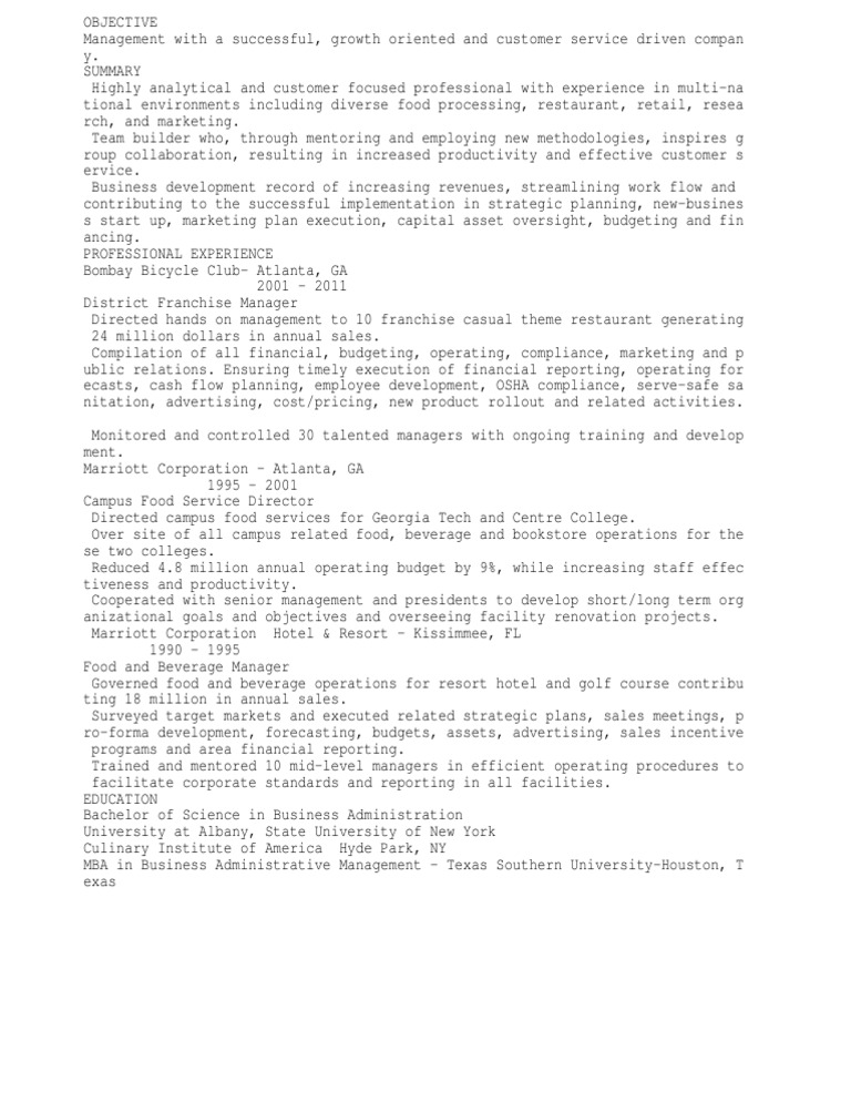 Food and Beverage Manager PDF Strategic Planning Accountability