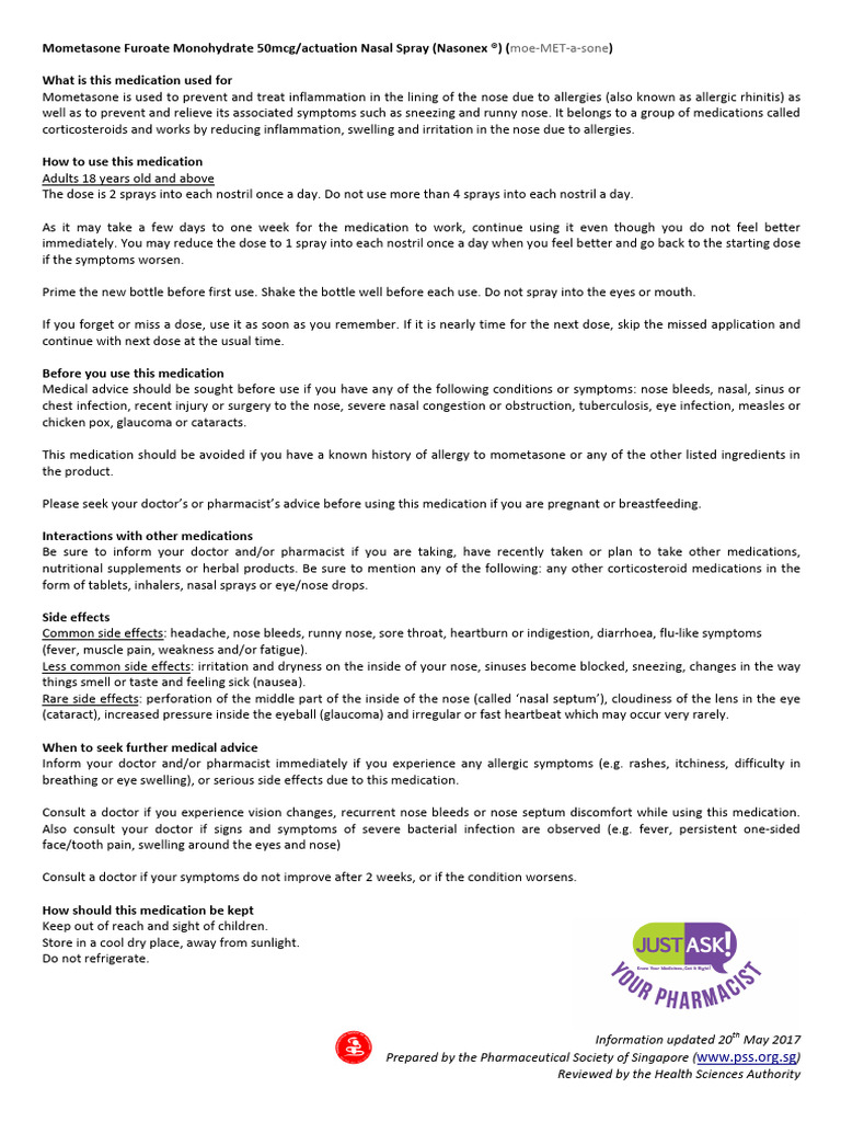 Mometasone Furoate Nasal Spray Pil 20-05-2017 | PDF | Human Nose ...