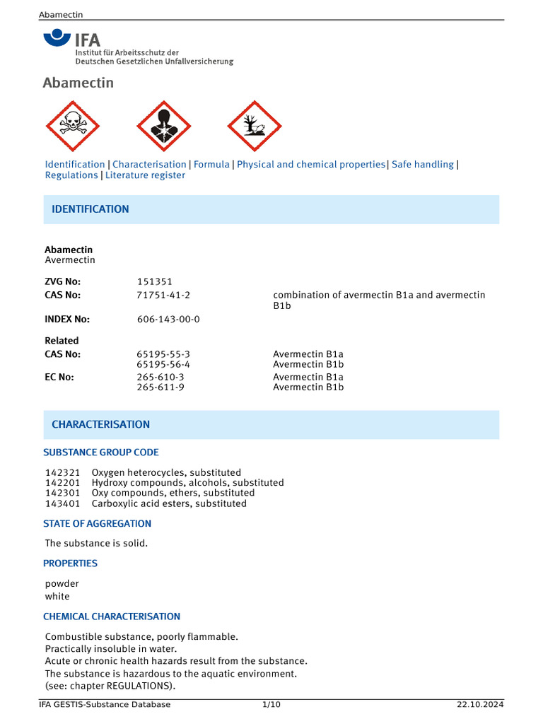 Abamectin: Properties and Safety Guide | PDF | Toxicity | Chemistry