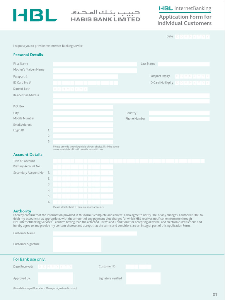 Application Form For Individual Customers InternetBanking Form | PDF ...