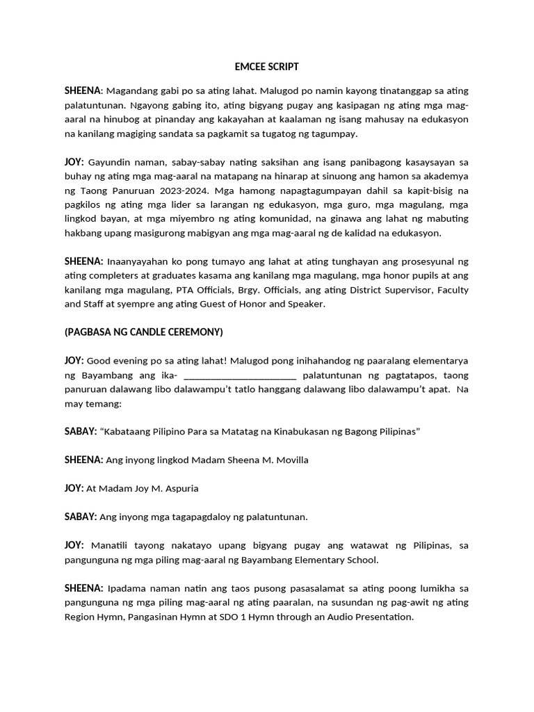 Emcee Script | PDF