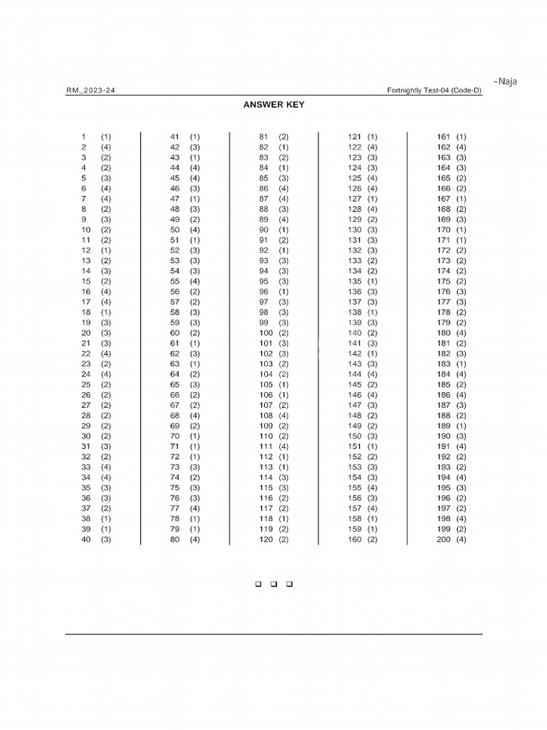 Ft-04 Answer Key (RM - Phase-I) | PDF