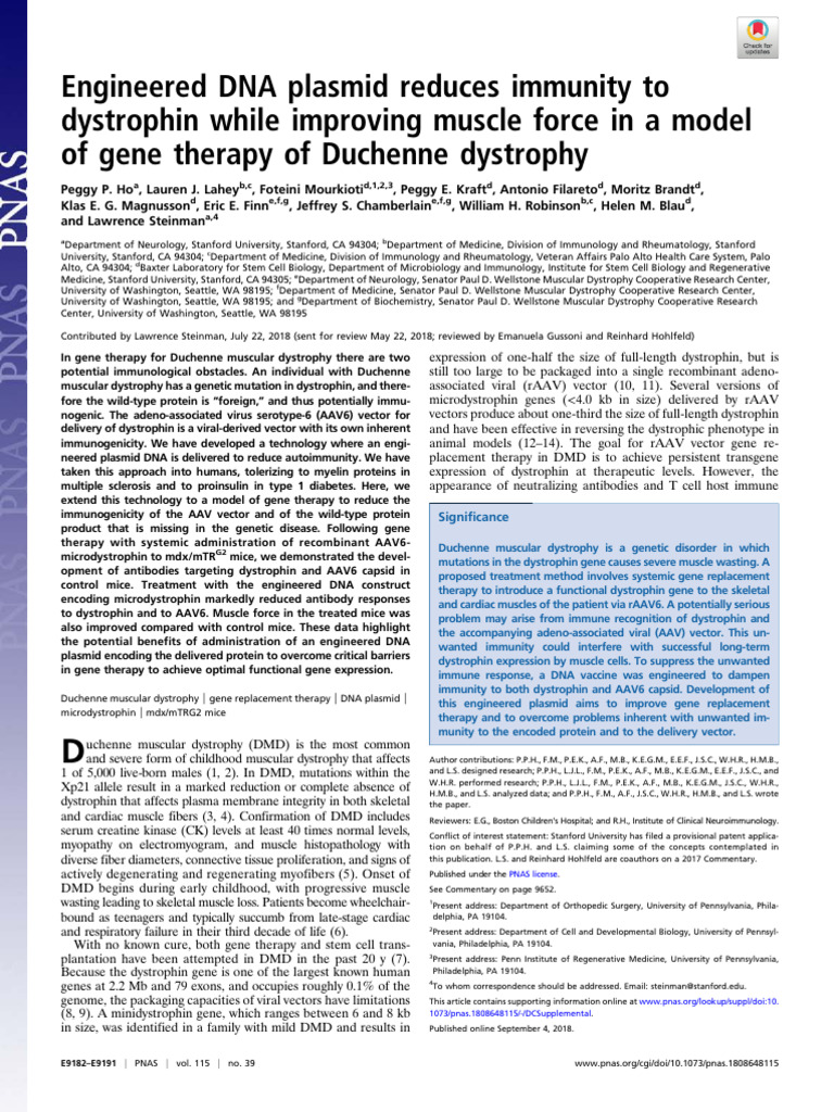Ho Et Al 2018 Engineered Dna Plasmid Reduces Immunity To Dystrophin ...