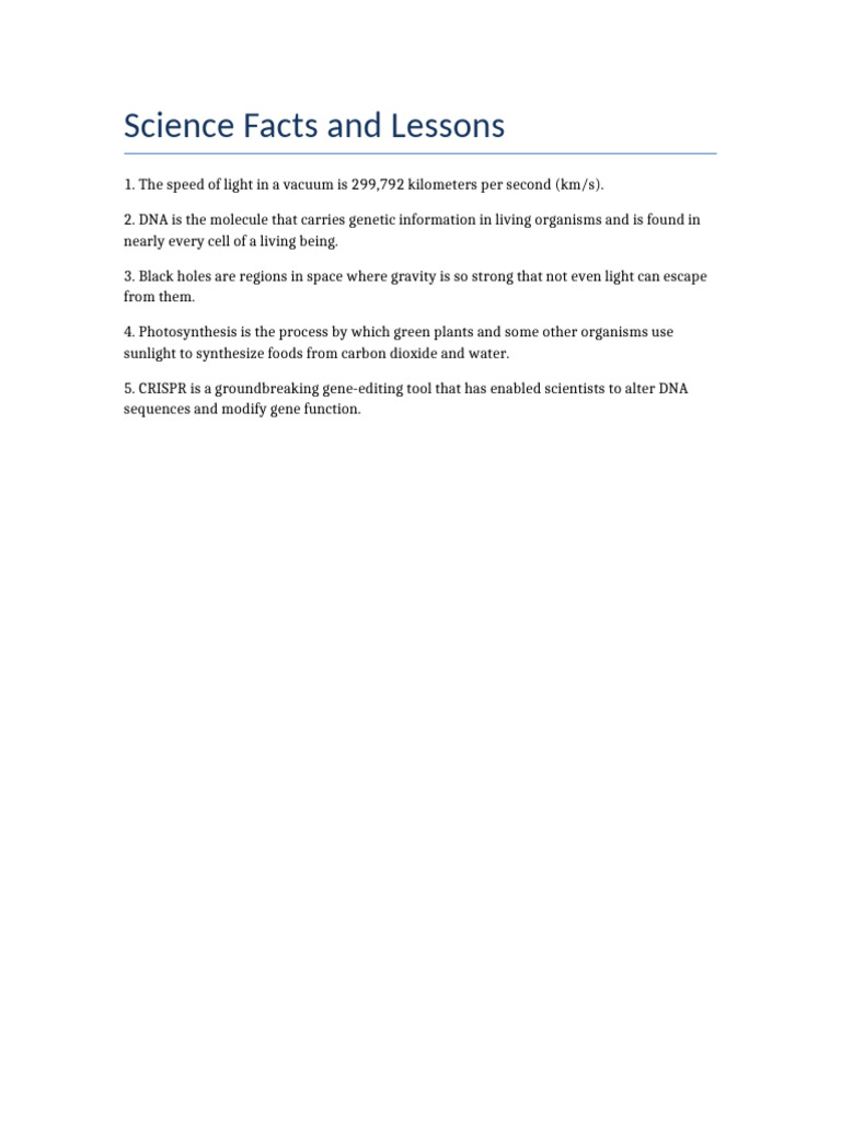 Key Science Facts and Concepts | PDF