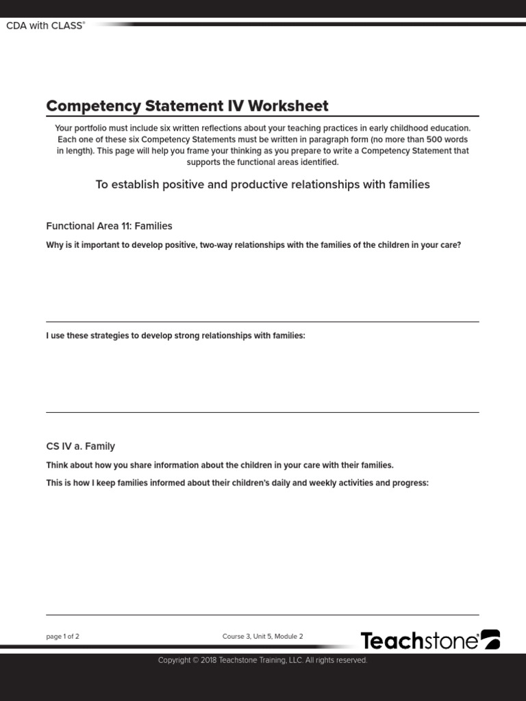CDAwithCLASS CompetencyStatement4Worksheet | PDF | Career & Growth
