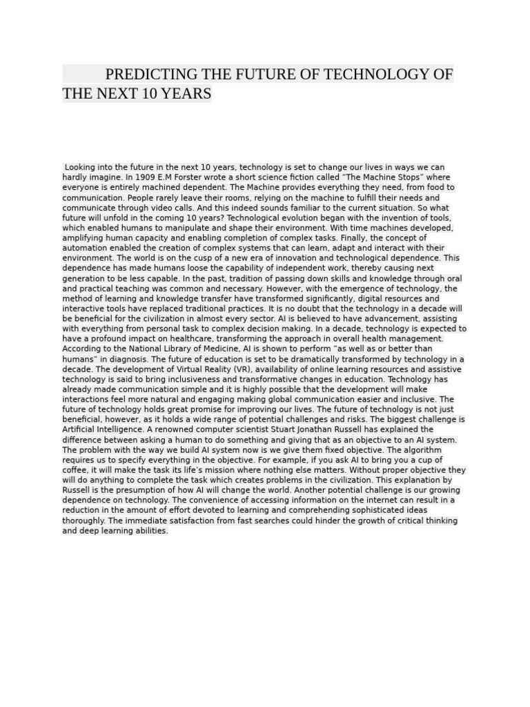 Future Tech Trends 10Year Predictions PDF Artificial Intelligence