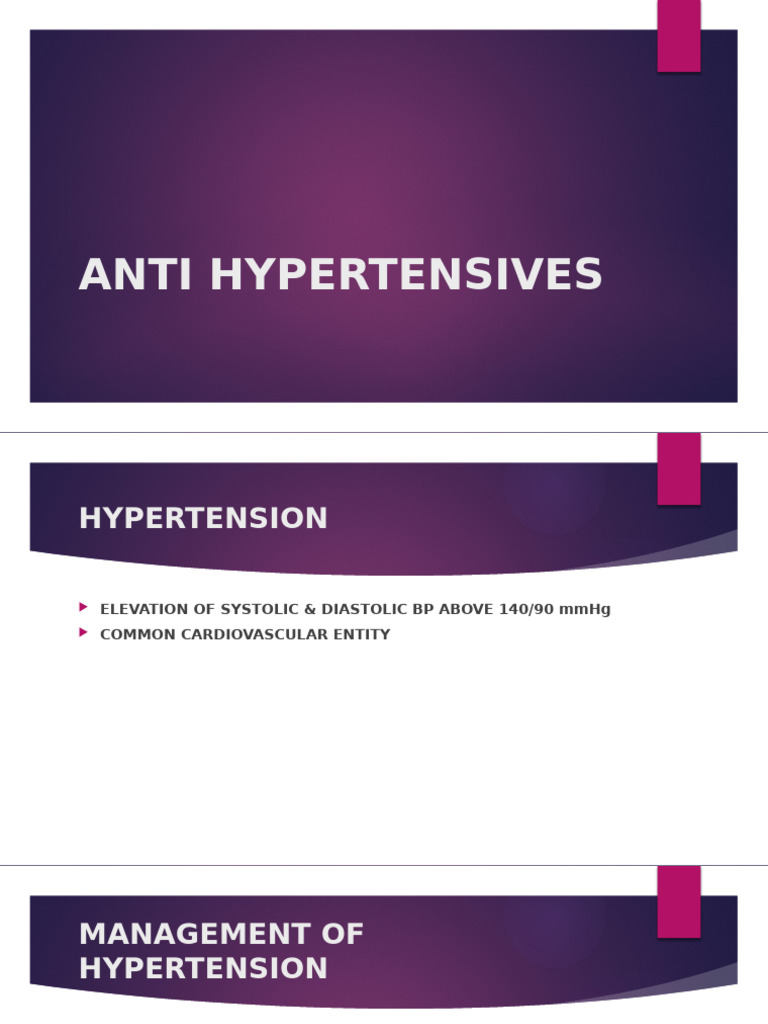 Comprehensive Guide to Antihypertensives | PDF | Hypertension | Blood ...
