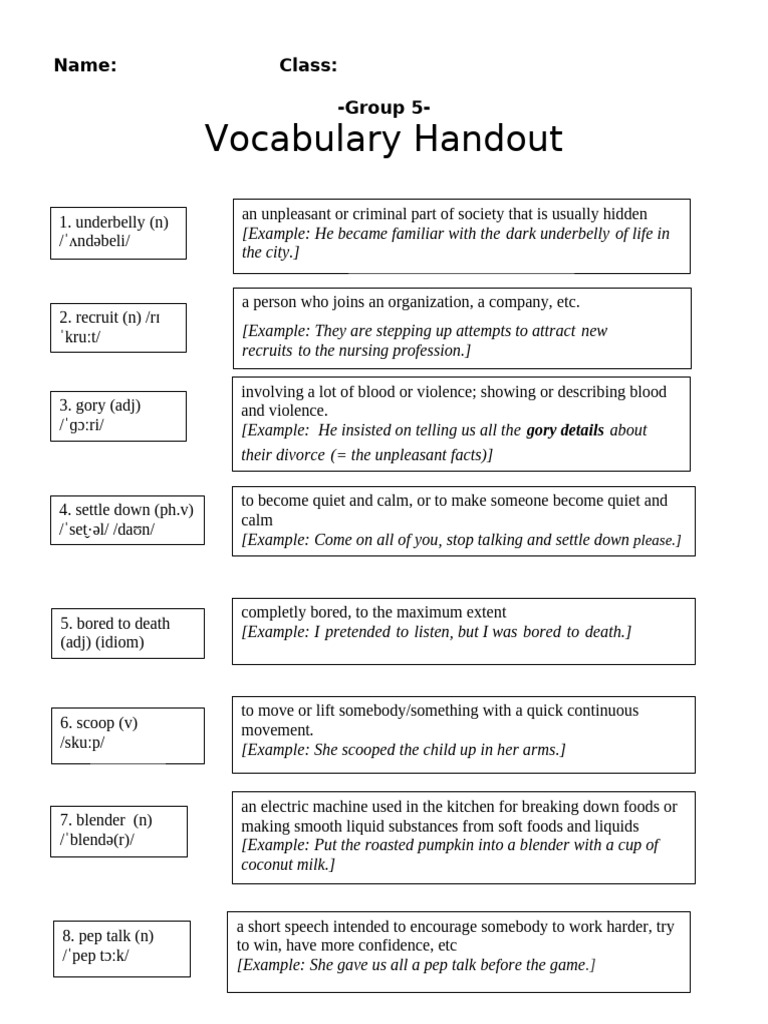 [Group5] Vocabulary Handout | PDF