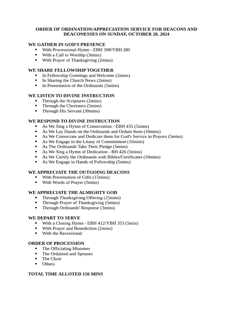 Order of service for deacons ordination pdf
