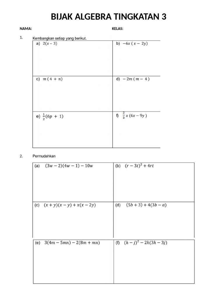 Soalan Algebra Tingkatan 3 | PDF