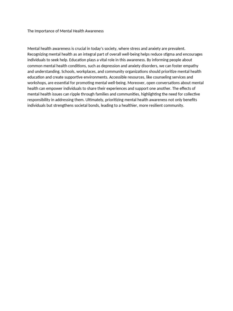 The Importance of Mental Health Awareness | PDF