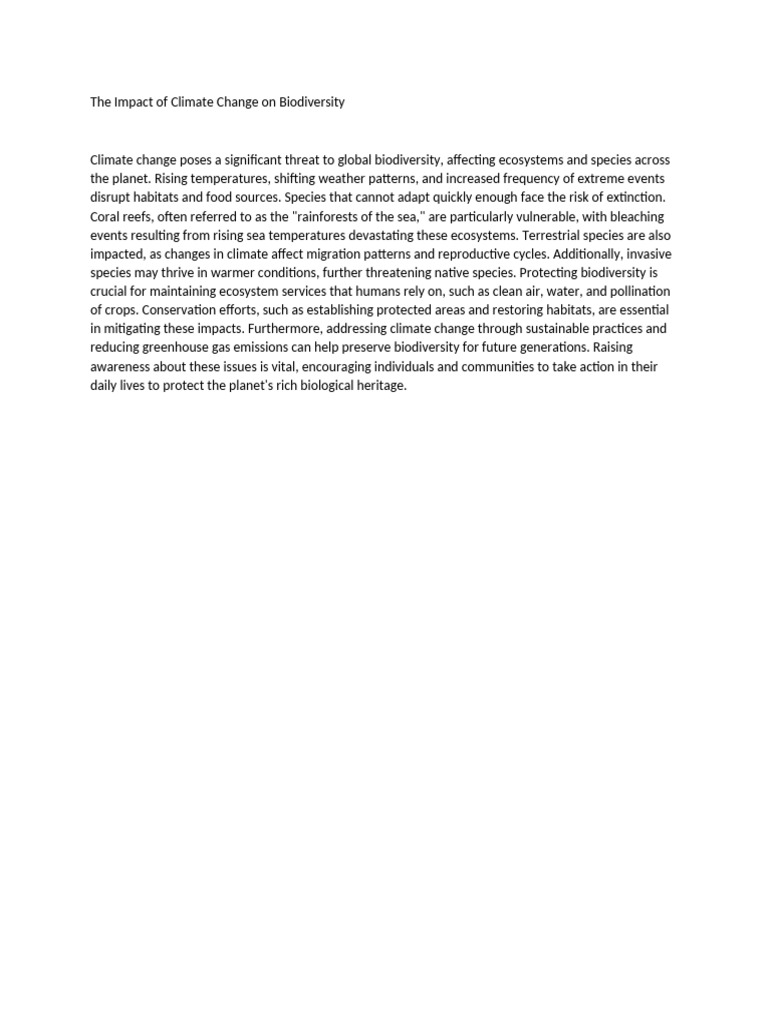 The Impact of Climate Change On Biodiversity | PDF