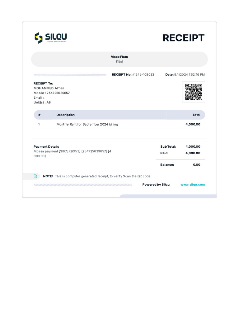 September Rent Receipt | PDF