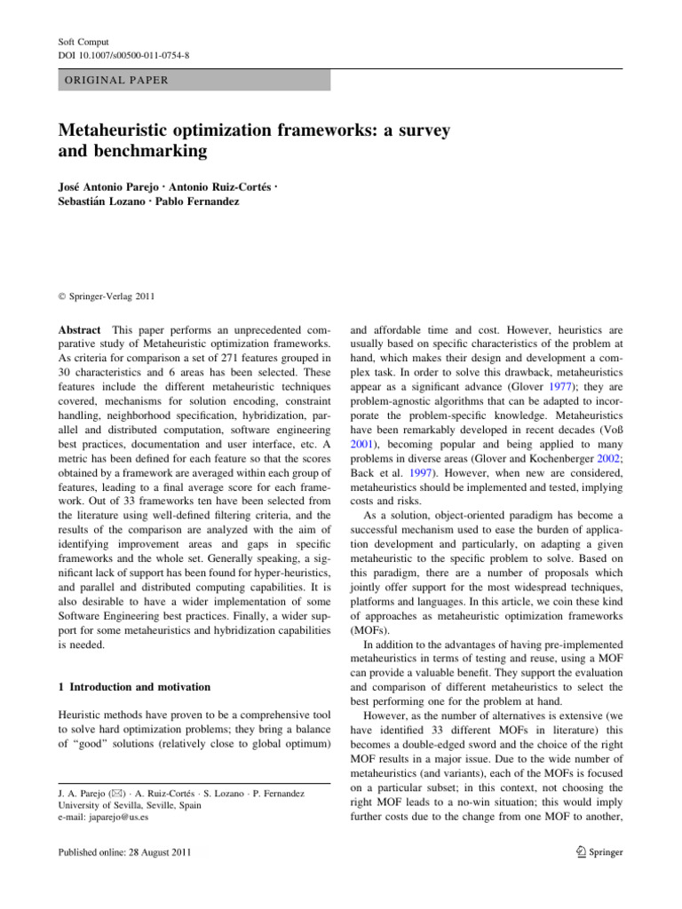 Metaheuristic Optimization Frameworks: A Survey and Benchmarking | PDF ...