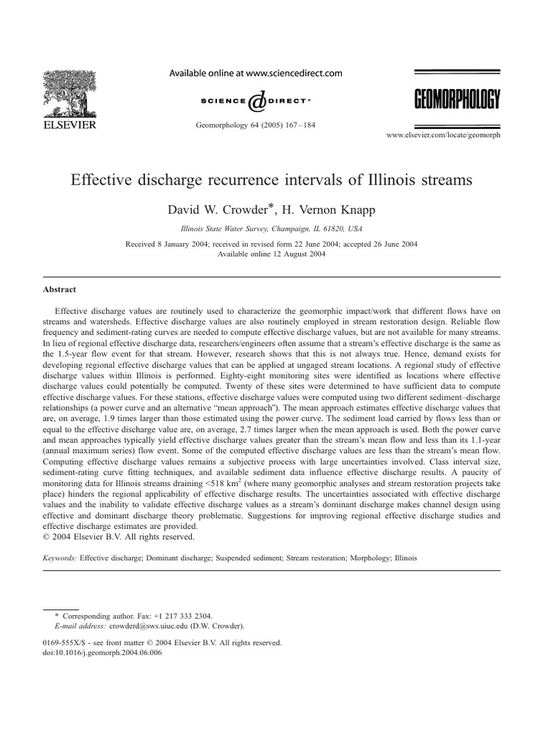 Effective Discharge in Illinois Streams | PDF | Discharge (Hydrology ...