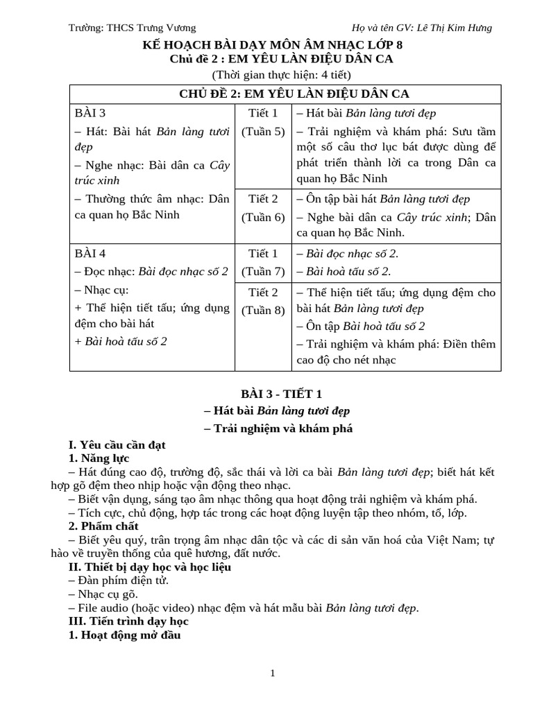 CD2 AmNhac8 - Giao An 3 Cot | PDF