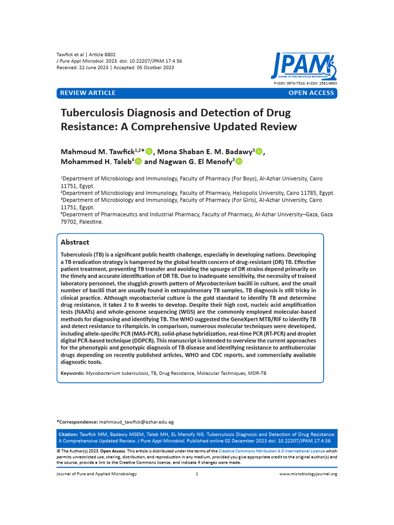 Tuberculosis Diagnosis & Drug Resistance Review | PDF | Tuberculosis ...