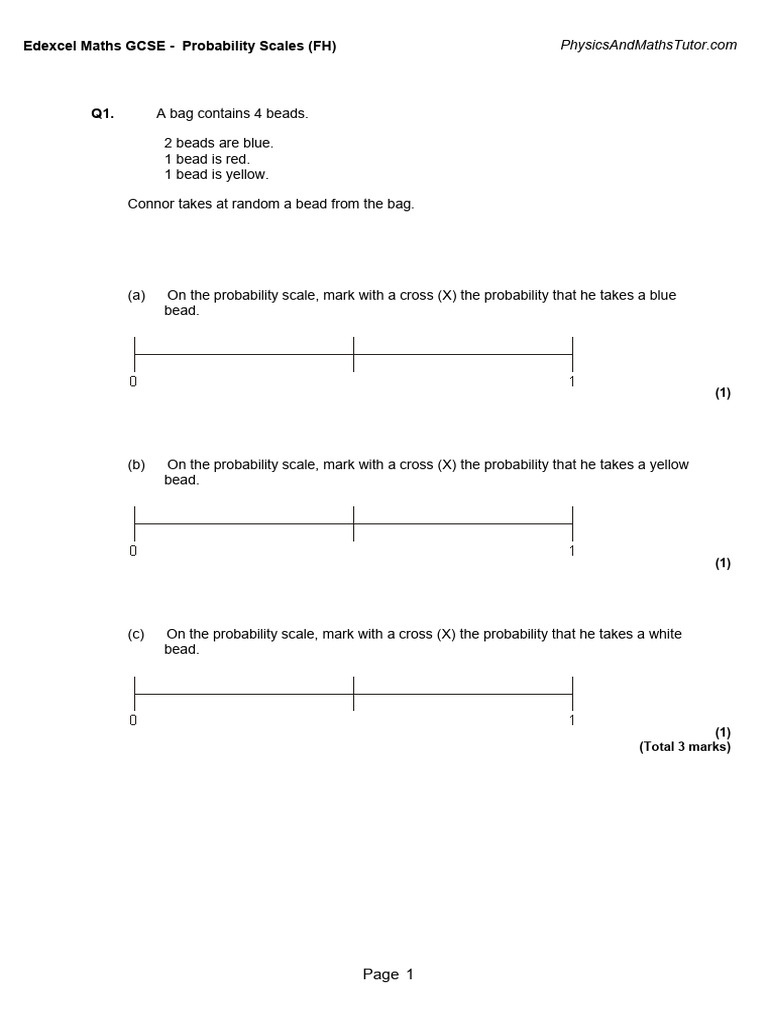 Edexcel GCSE Probability Scales Exercise | PDF | Student Assessment And ...